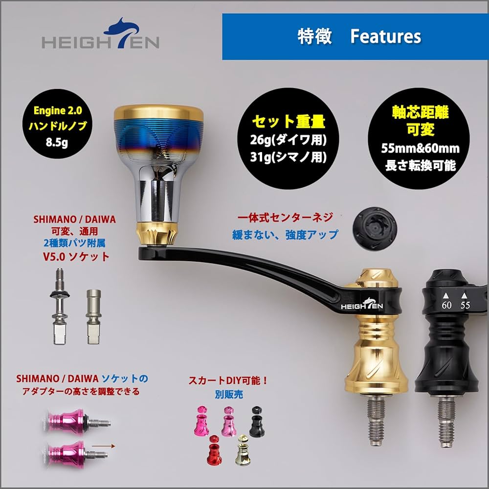 25MCハンドル　60mm Amazon.co.jp: HEIGHTEN 55-60mm可変 リール ハンドル 新型 24.5